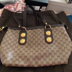 Gucci Crystal Monogram Small Babouska Tote Brown